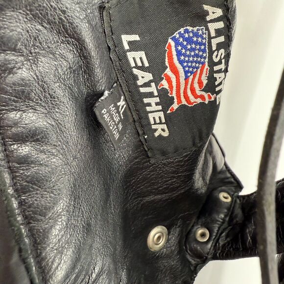 Allstate Leather chaps Black Fringe Size XL unisex lined buffalo - Picture 7 of 16